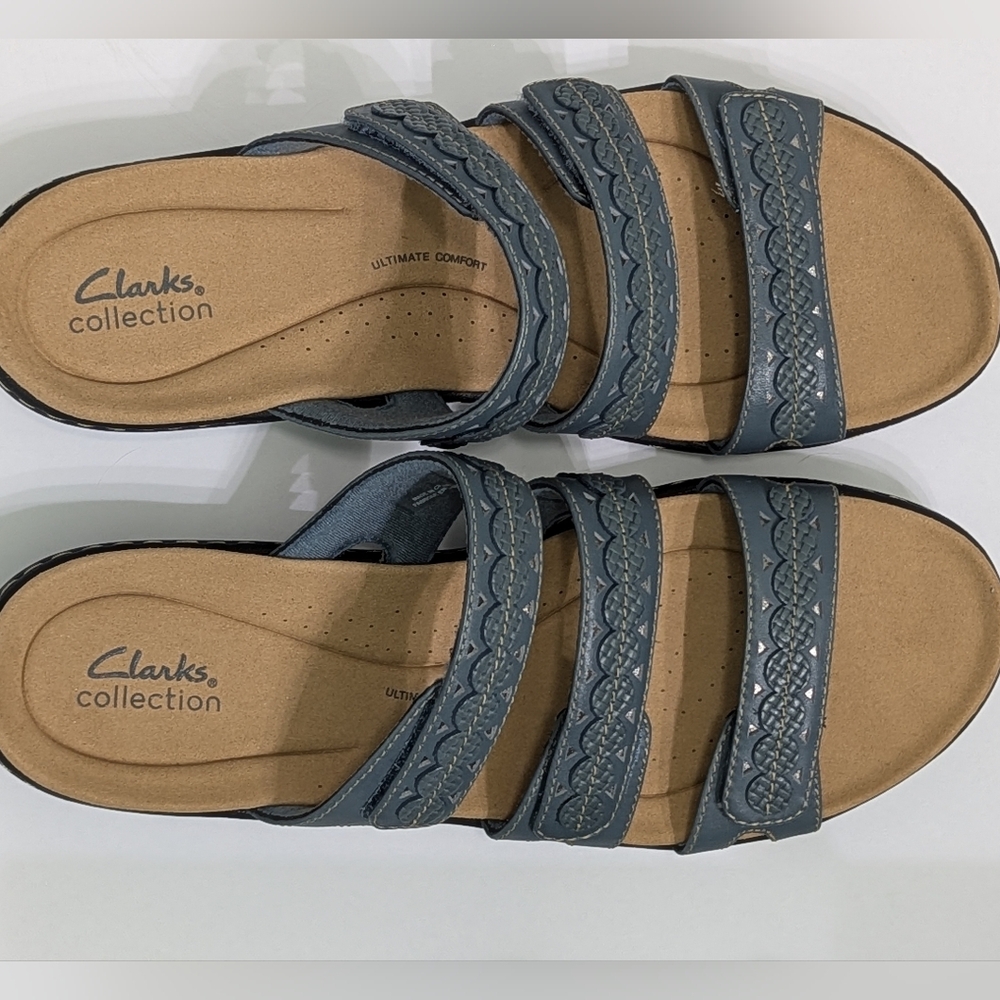 Clarks Laurieann Cove New Slide In Sandals Blue Leather Size 12 - Picture 4 of 6